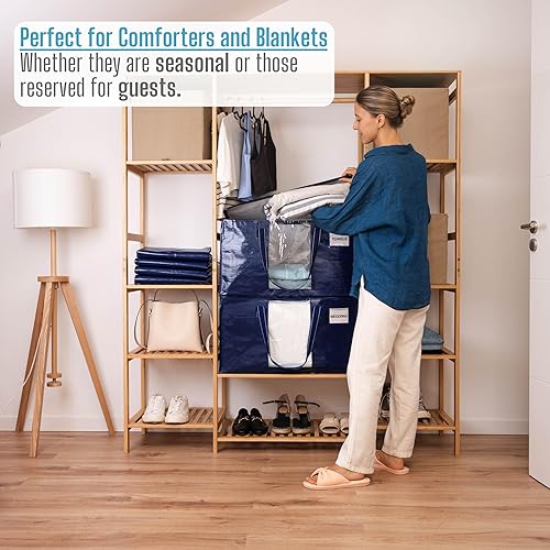 Miniatura 4 de VENO Paquete de 8 bolsas de mudanza grandes de alta resistencia artículos esenciales para dormitorio universitario, organizador de almacenamiento de