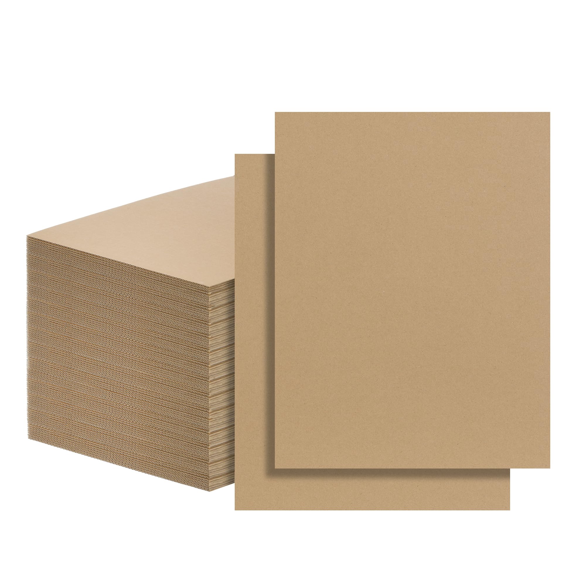 FARRAY 100 Pack Corrugated Cardboard Sheets 8.5x11 Inch, 1.8mm Thick Brown Kraft Cardboard Backing, Bulk Flat Cardboard Inserts Filler Pads for