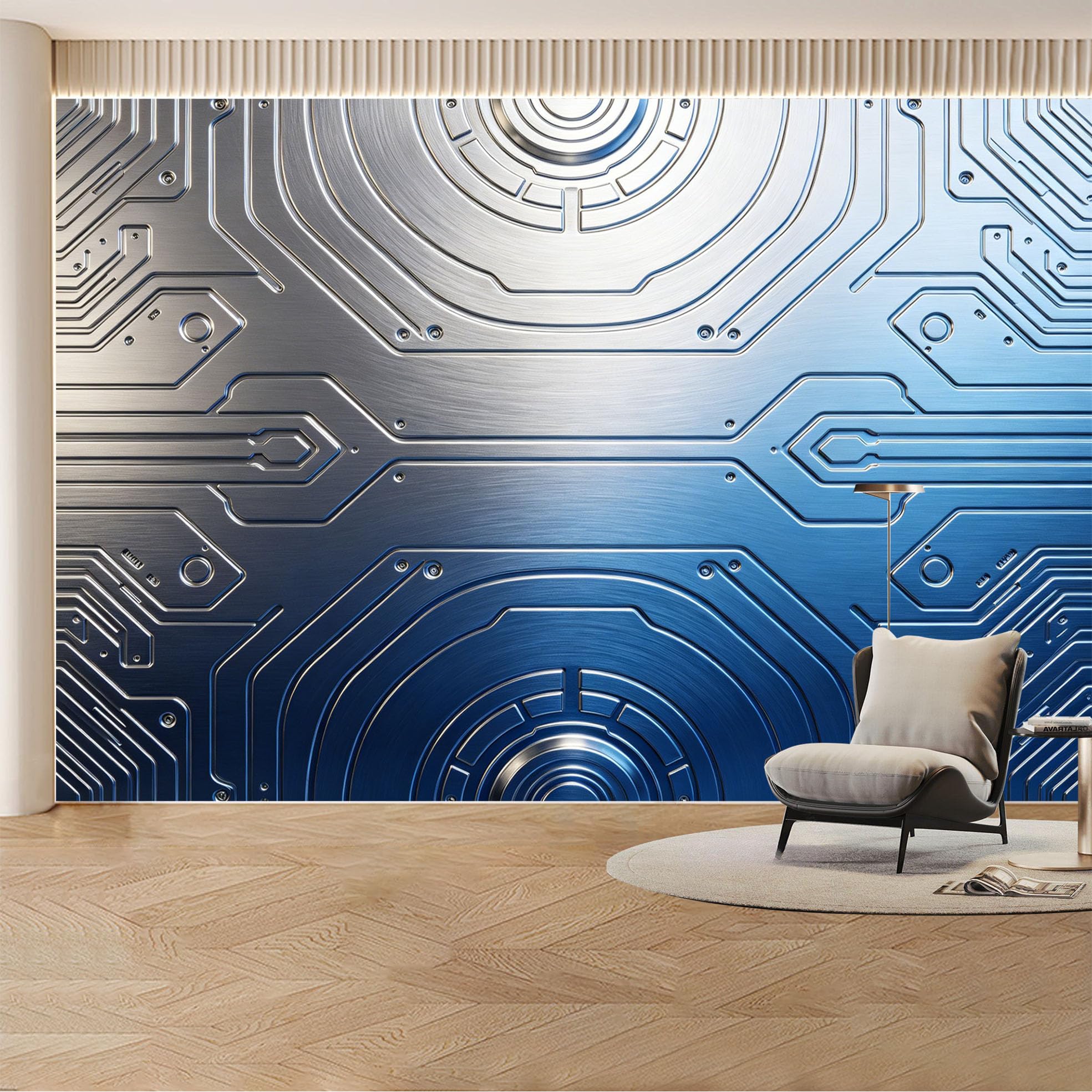 Custom Wall Mural Wallpaper Metallic Circuit Pattern Removable SelfAdhesive Large Photo for Living Room， Bedroom， Office， Modern 3D Effect Tech Wall Decor Futuristic Industrial Style