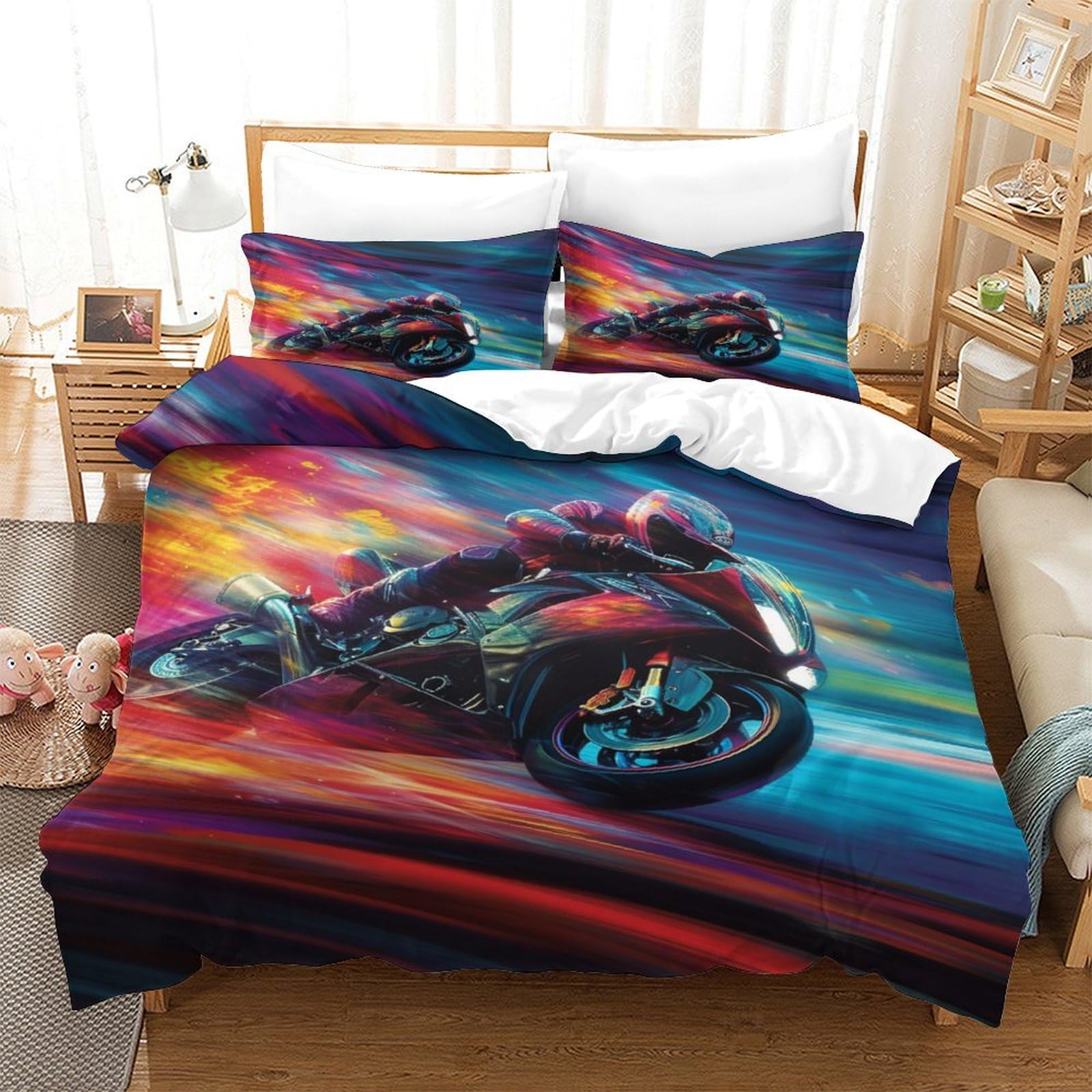 Nraopevvd Boys Style-6 Cross-Country Motorcycle Duvet Cover Set With Pillowcase Duvet Quilt Cover 3D Bedding Set For Kids Girls Teens Microfiber Comforter Cover Hidden Zipper Single（140X200cm）