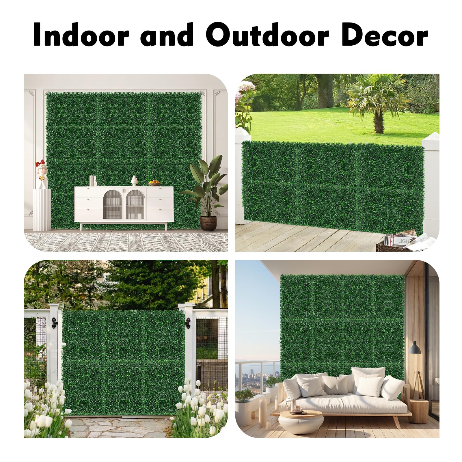 Künstliche Pflanzenwand 12 Stück, Sichtschutz Hecke Kunstpflanzen, Kunstpflanzen Wandpaneele – UV-beständige & wasserdichte Kunststoffhecke (60x40cm, 4cm Dicke) für Garten, Balkon, Zaun