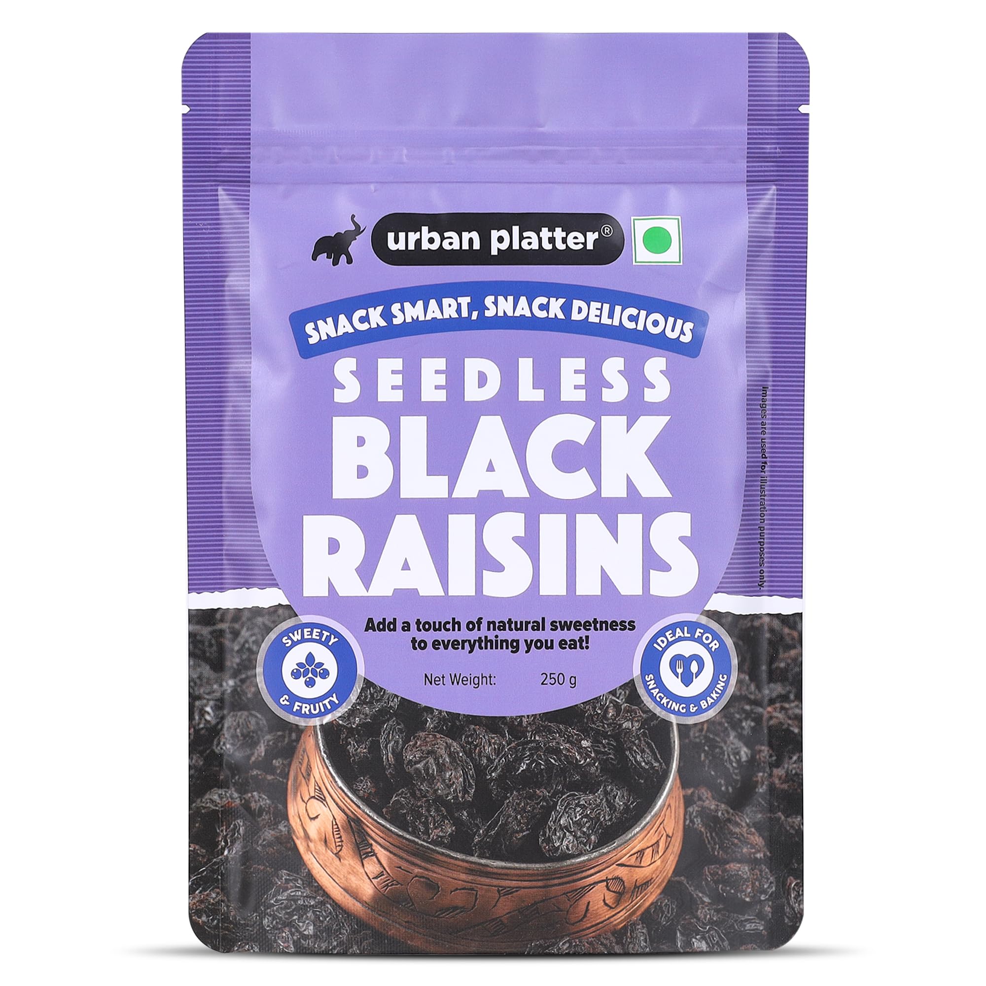 Urban Platter Seedless Black Raisins, 250g (Sweet & Juicy | Sun-Dried & Seedless | Ideal for Baking | Ayurveda Superfood)