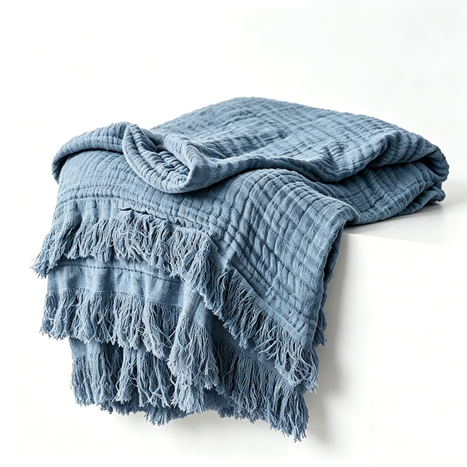 Knit Woven Gauze Blanket with Tassels，Throw Blanketfor Couch (1PC-A)
