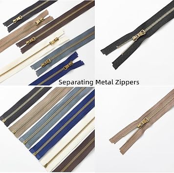 Wonesifee Metal Zippers 6pcs #5 Separating Zippers for Leather Jackets 24 | Antique Brass Y-Teeth heavy duty zips for Sewing clothing down jacket coat Parka Crafts DIY 6Colors (24inch)