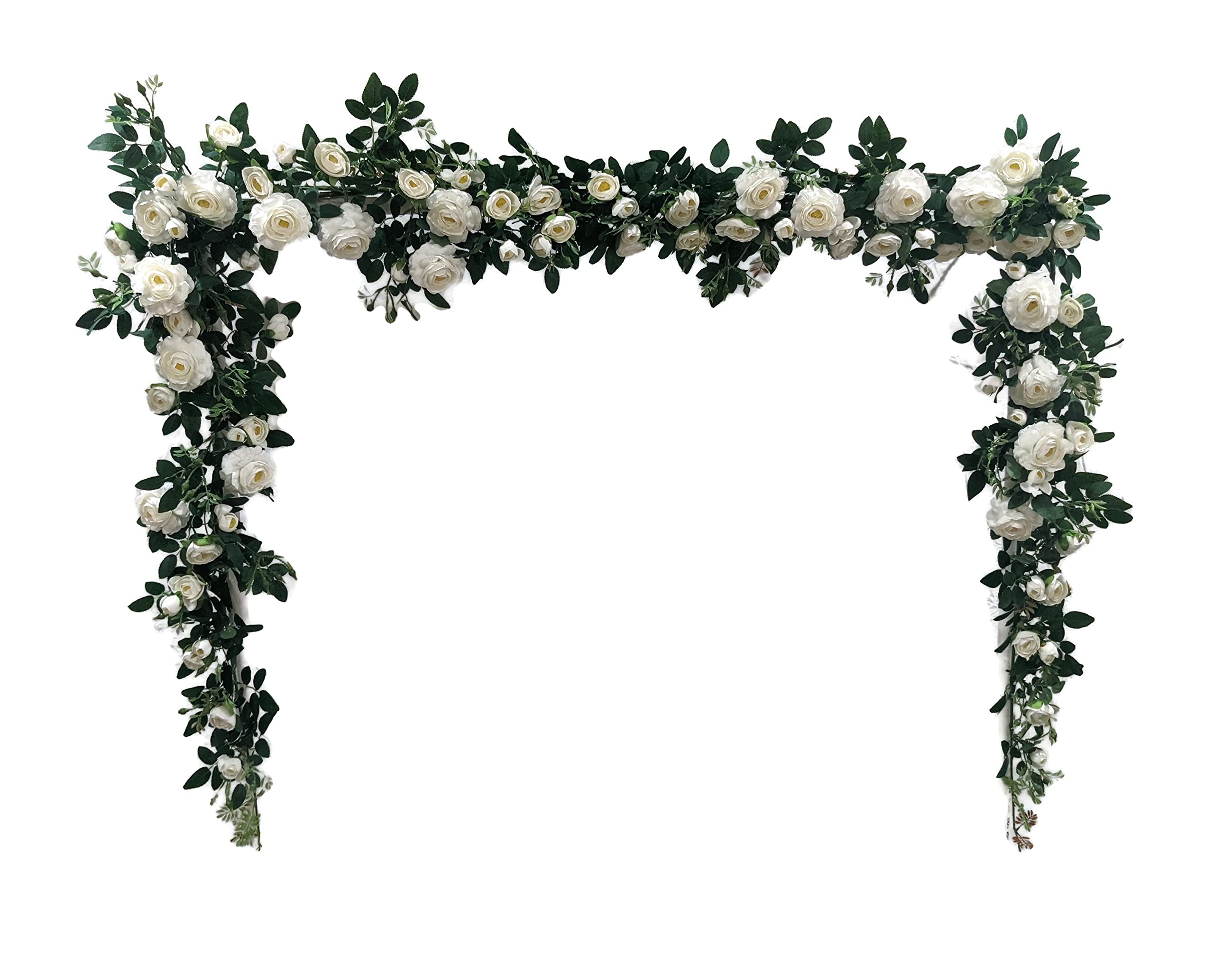 Rose Realistic Artificial Hanging Flower Vine, 4Pcs Total 18ft for Home Garden Outdoor Ceremony Wedding Arch Floral Decor (White)