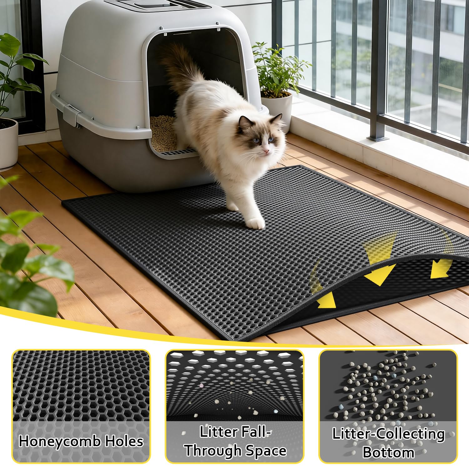 Katzenklo Matte, Katzenklo Matte, Honeycomb Double Layer Trapping Litter Mat Design, Wasserdicht Urinproof Kitty Litter Mat, Easy Clean Scatter Control