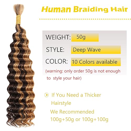 Miniatura 2 de 1 paquete de cabello humano trenzado de 20 pulgadas para trenzar, reflejos 427, color ondulado profundo, cabello humano virgen brasileño 12A, 100%
