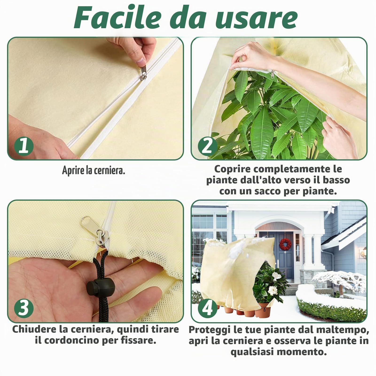 Copertura Piante Inverno, 250 x 360 CM XXL Tessuto Non Tessuto per Piante, Telo per Piante Inverno Antigelocon con Coulisse e Cerniera, Telo Copripiante Invernale Antigelo Traspirante 2 Pezzi