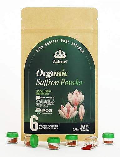 Zaffrus - Polvo de azafrán orgánico certificado de primera calidad para cocinar arroz azafrán paella risotto sopa postres y tés de hierbas Paquete