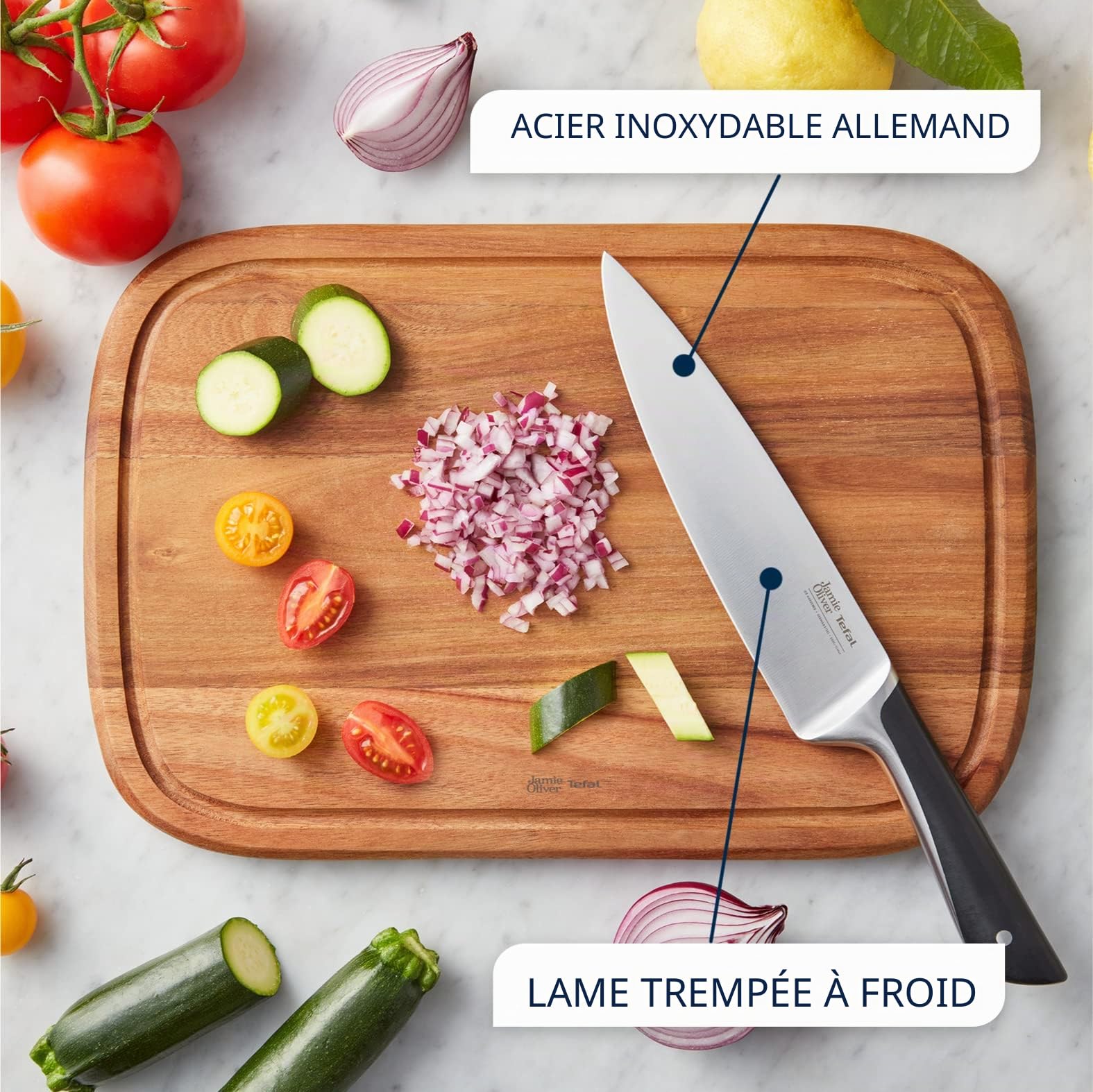 Tefal Jamie Oliver K267S656 Jeu de Couteaux, Acier inoxydable, Bois, Marron, Noir, 7 Pièces