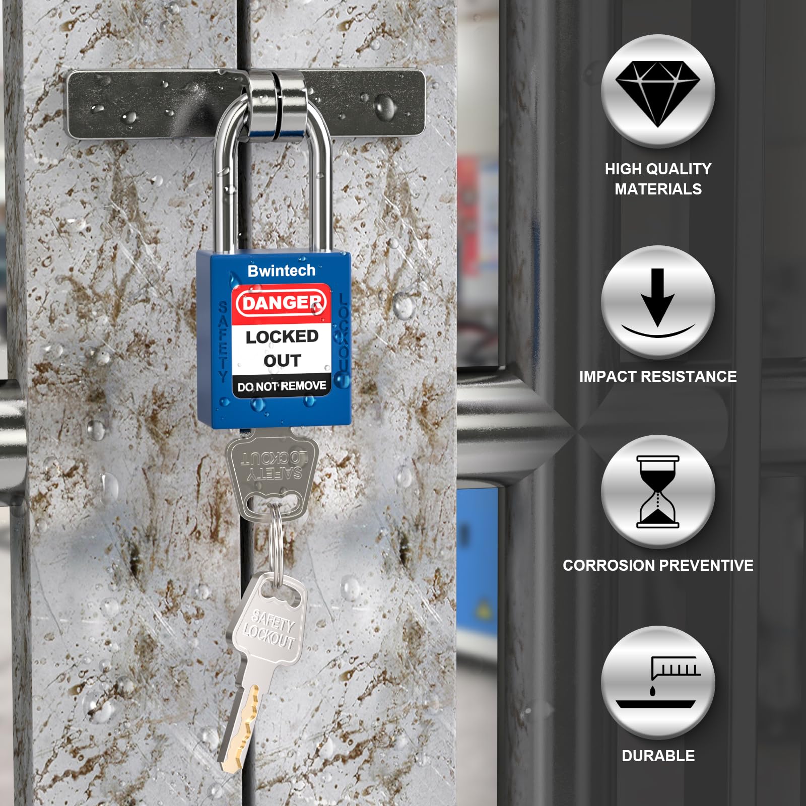 Bwintech 10 pezzi 38 mm con chiavi diverse Lucchetto di sicurezza blu scuro Lockout Tagout Lock per stazioni e dispositivi Lock Out Tag Out