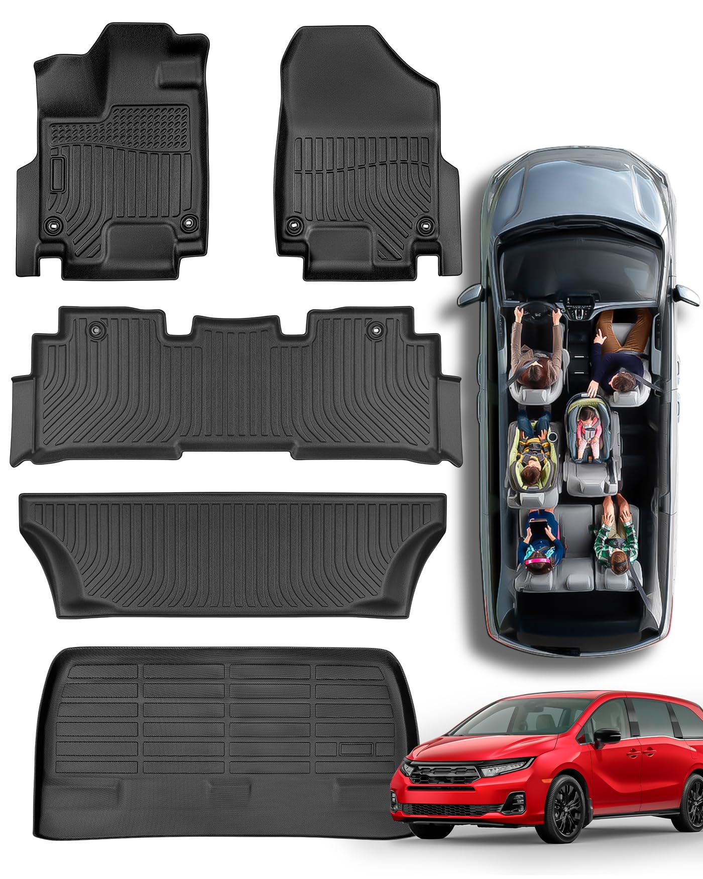 DiffCar Floor Mats Cargo Liner for Honda Odyssey 2018-2026 All Weather Car Accessories Set of 5 Mats