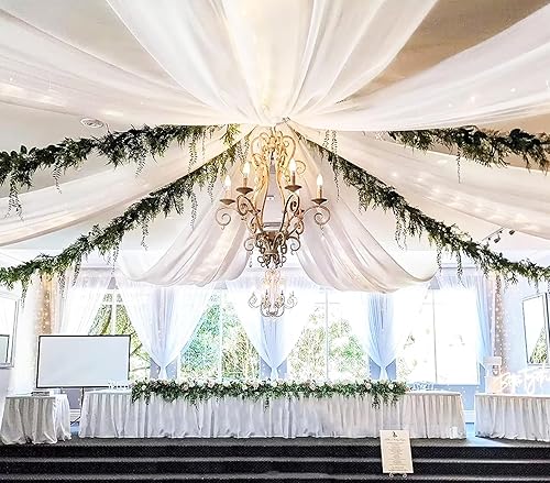 6 paneles de cortinas de techo blancas de 5 x 20 pies para bodas, arco, cortinas drapeadas, tela para boda