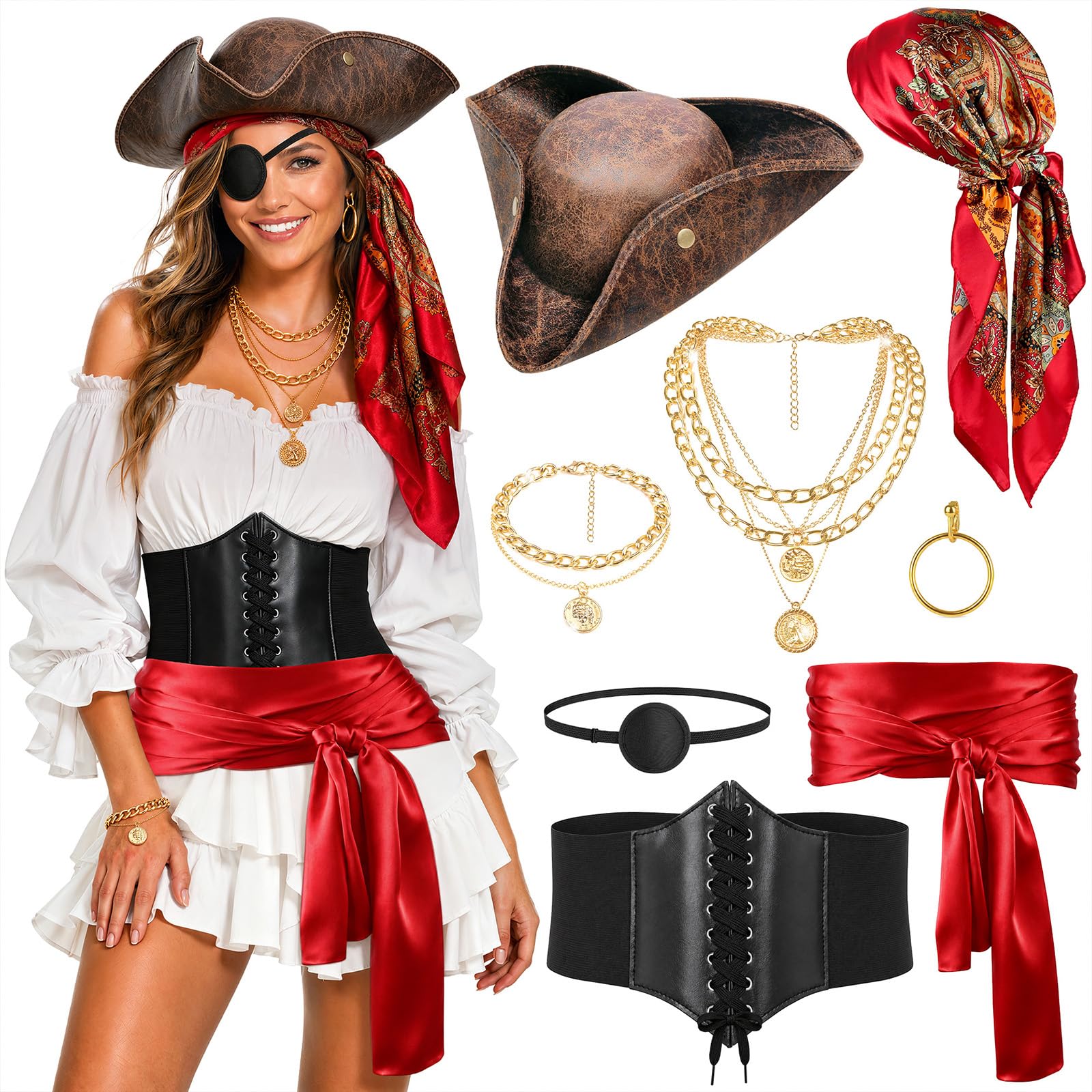 8 PCS Pirate Costume Accessories Set for Women Halloween Pirate Accessories