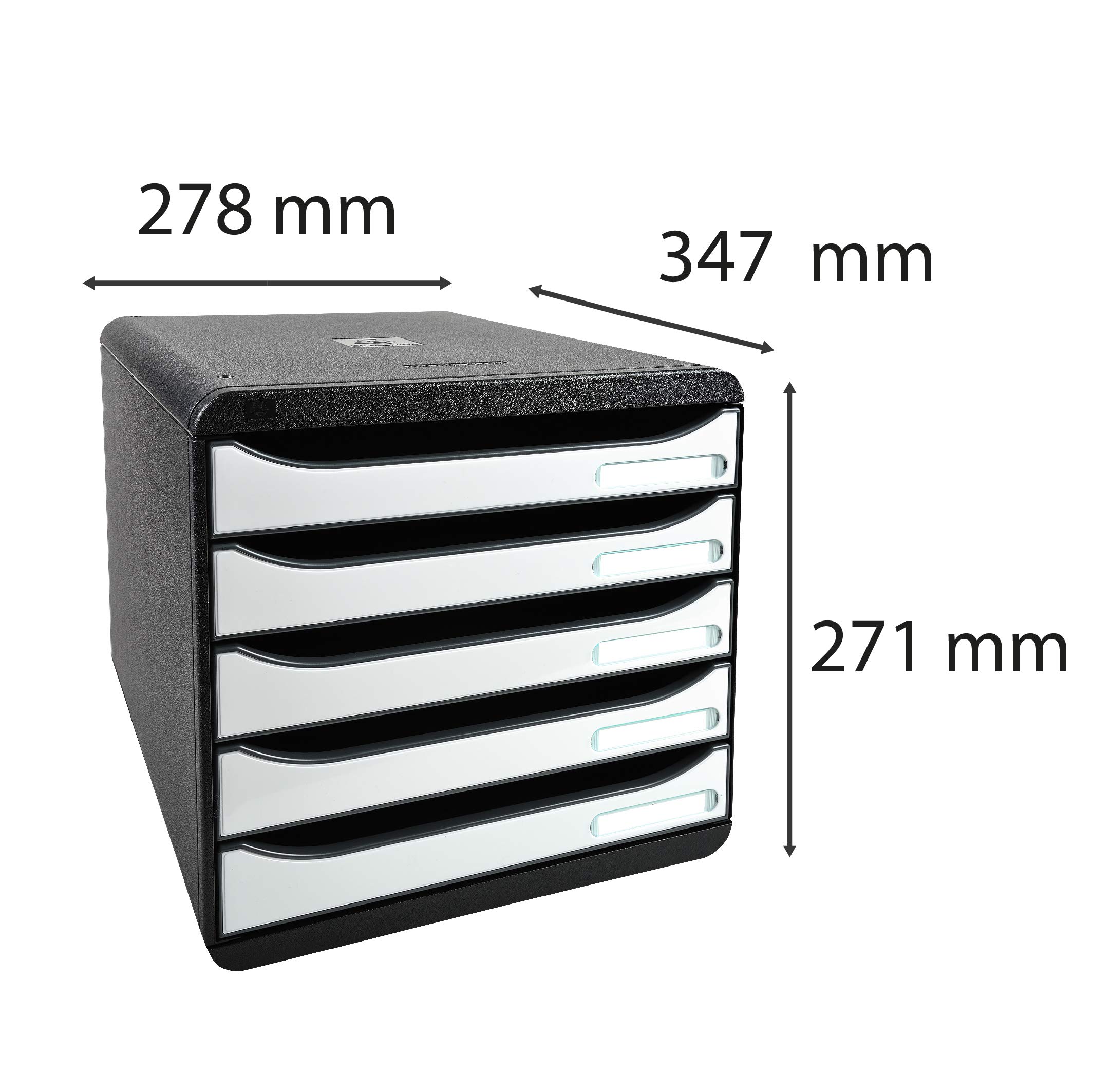 Exacompta 3097213D Premium Ablagebox mit 5 Schubladen für DIN A4+ Dokumente. Stapelbare Schubladenbox mit hoher Kapazität für mehr Platz auf dem Schreibtisch Big Box Plus Glossy Schwarz|Weiß