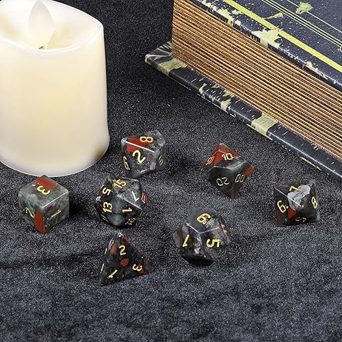 Vista 9 de SUNYIK Juego de 7 dados poliédricos DND de piedra de cristal pulido para juegos de mesa RPG MTG, dados de juego DND, mazmorras poliédricas