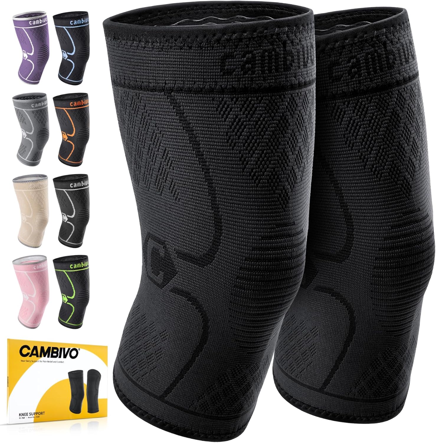 CAMBIVO 2 Pack Knee Braces for Knee Pain