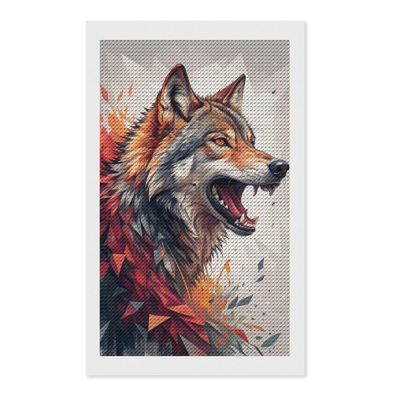 Junmoney Abstract Wolf Portrait Diamond Art Kit 12"x20", Modern Decor, Farmhouse Decor, Home Wall Art, Festive Craft Gift, Handmade Wall Decor