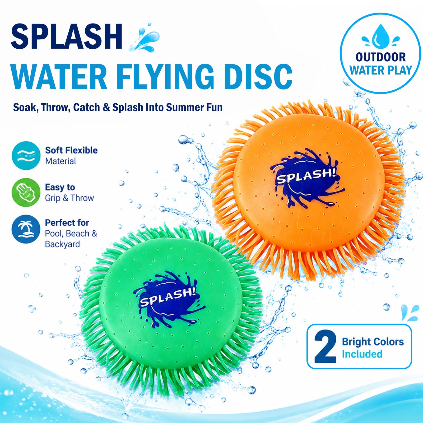 Giocattolo Frisbee Acqua, Disco da lancio in schiuma e silicone, Gioco acquatico in colori vivaci, Divertimento Estivo