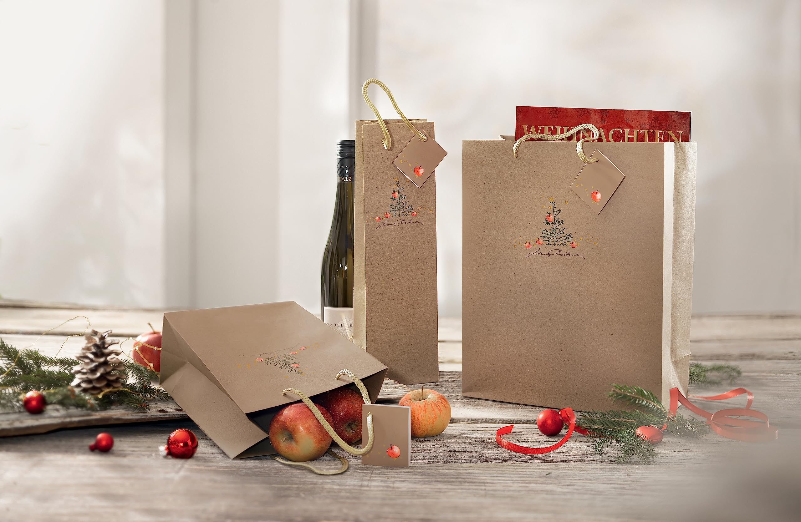 SIGEL Kraftpapier Flaschen Geschenktüten aus Papier Christmas 100er Set