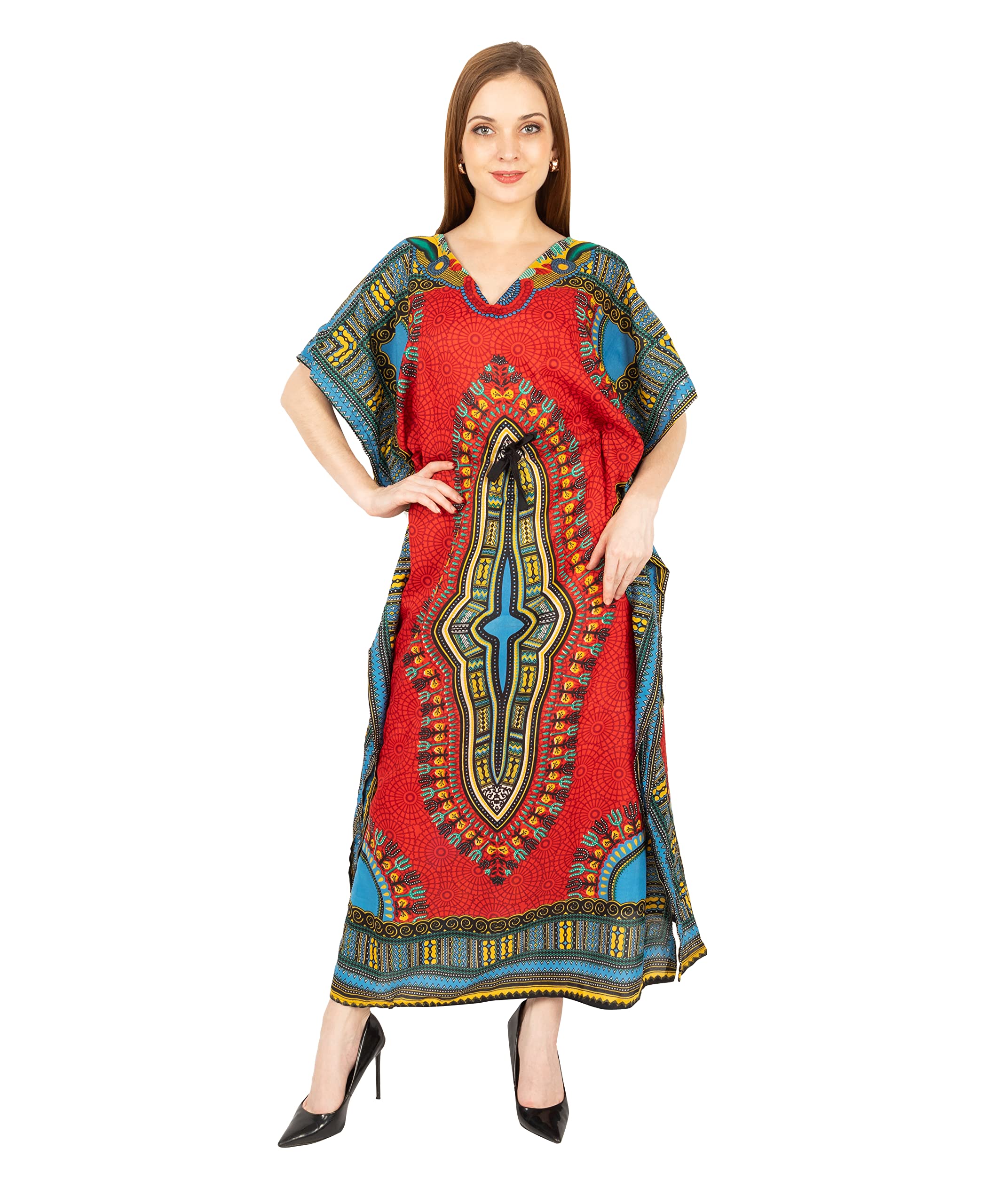 Shah Crafts.Shah Crafts. Women African Kaftan Dress Beachwear Caftan Casual Bikini Cover Up Tunic Maxi Dresses Kimono Top Gown Stylish Night Wear Loungewear - Free Size (Red)
