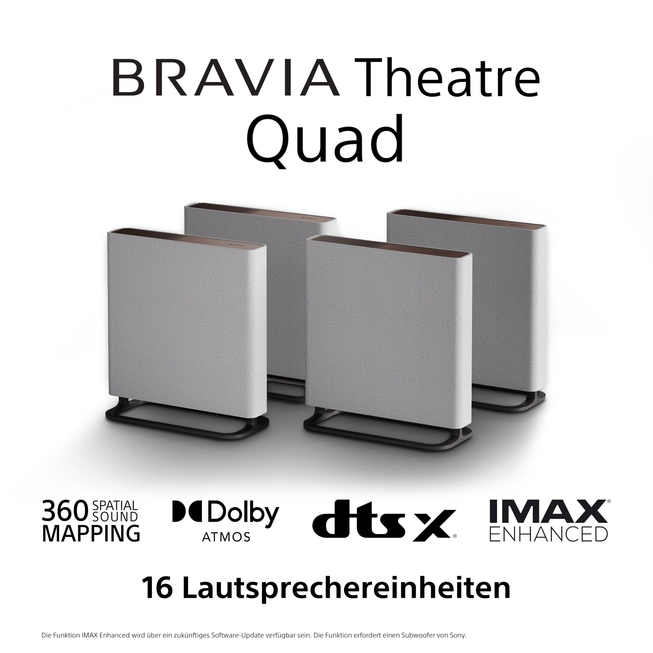 Sony BRAVIA Theatre Quad - Home Entertainment-System mit Vier kabellosen Lautsprechern, 360 Spatial Sound Mapping, Klangfeldoptimierung, 3-Wege-Lautsprecher, Dolby Atmos/DTS:X