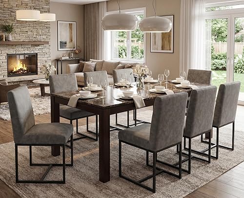 Miniatura 30 de CIMOTA Juego de 4 sillas de comedor modernas de lino, sillas de comedor de mediados de siglo, sillas laterales tapizadas de tela sin brazos con base