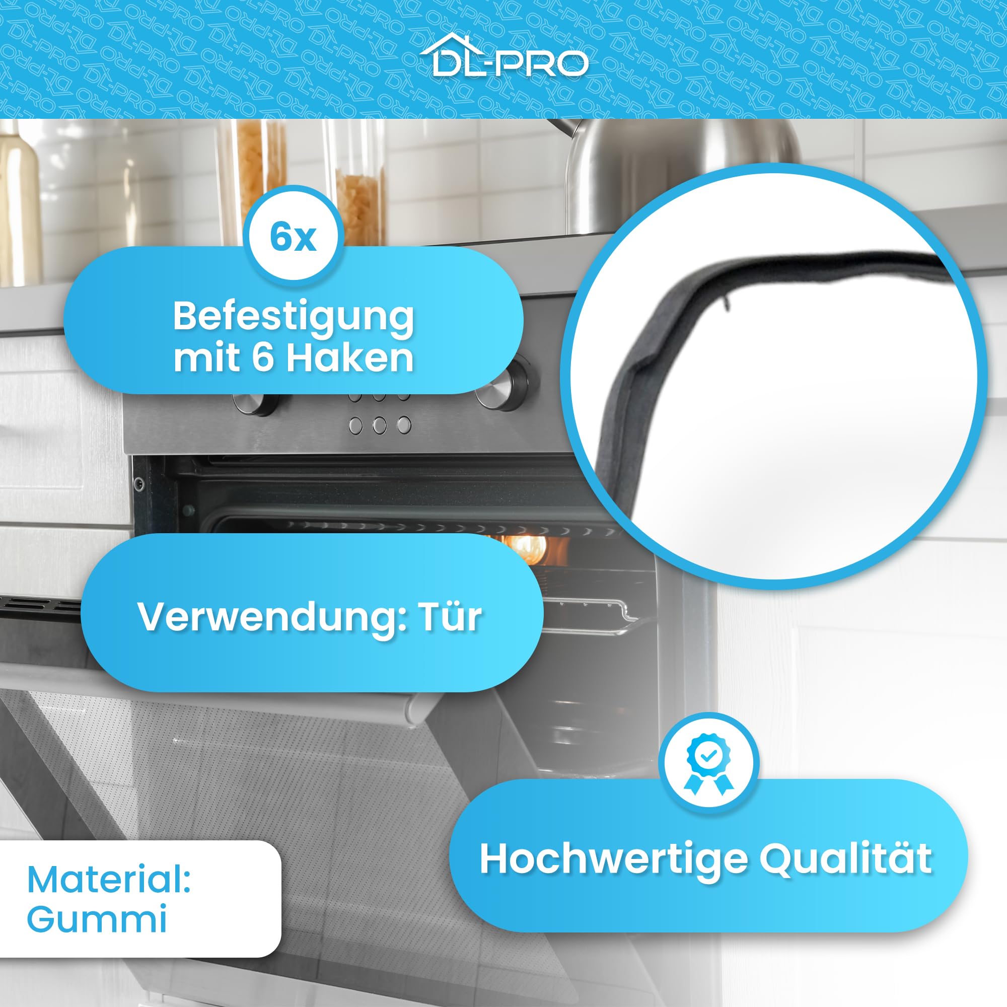 DL-pro Türdichtung Backofendichtung für Bosch Siemens 095546 00095546 rundum 6Haken für Backofen Ofen Herd