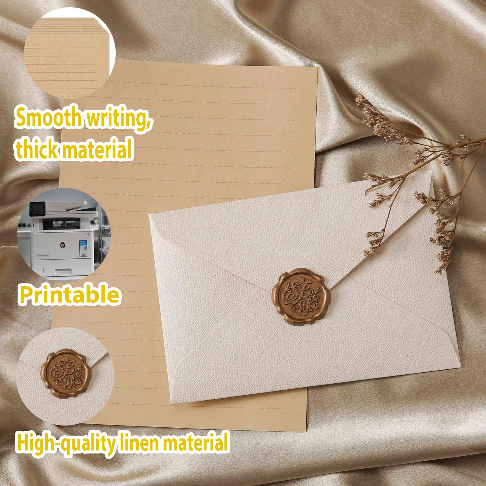 22 Unidades de Papel De Carta Vintage, Juego Con 6 Sobres de Lino Y Sellos de Cera, 10 A5, Papel De Carta Vintage, Sobres de Estraza Para CumpleañOs, Invitaciones de Boda, Tarjetas de Verde