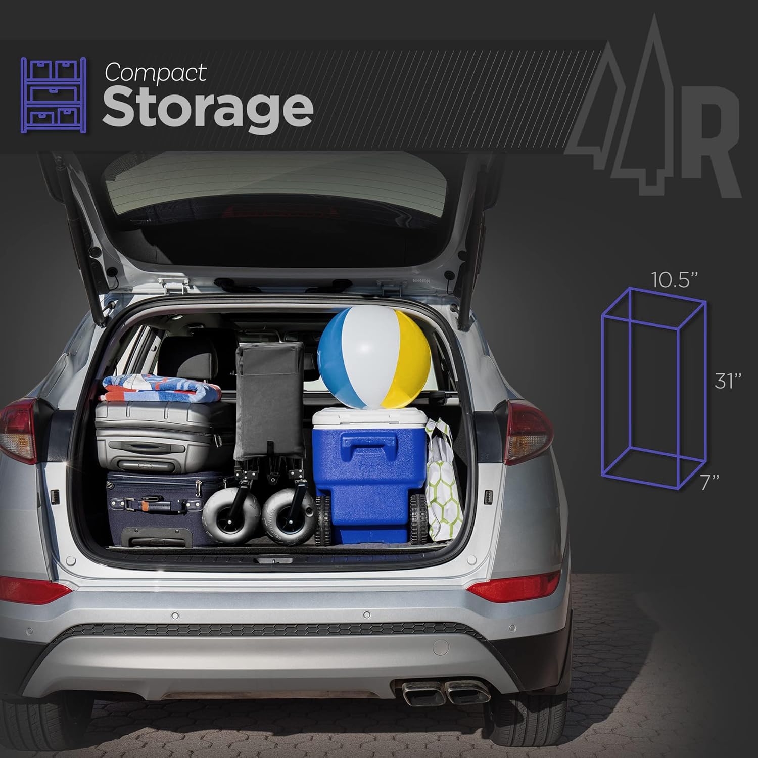 Beach Cart with Big Air Wheels for Sand - All Terrain Sand Wagon with Large Pneumatic Rubber Tires, Folding Design, Heavy-Duty Steel Frame (Black)