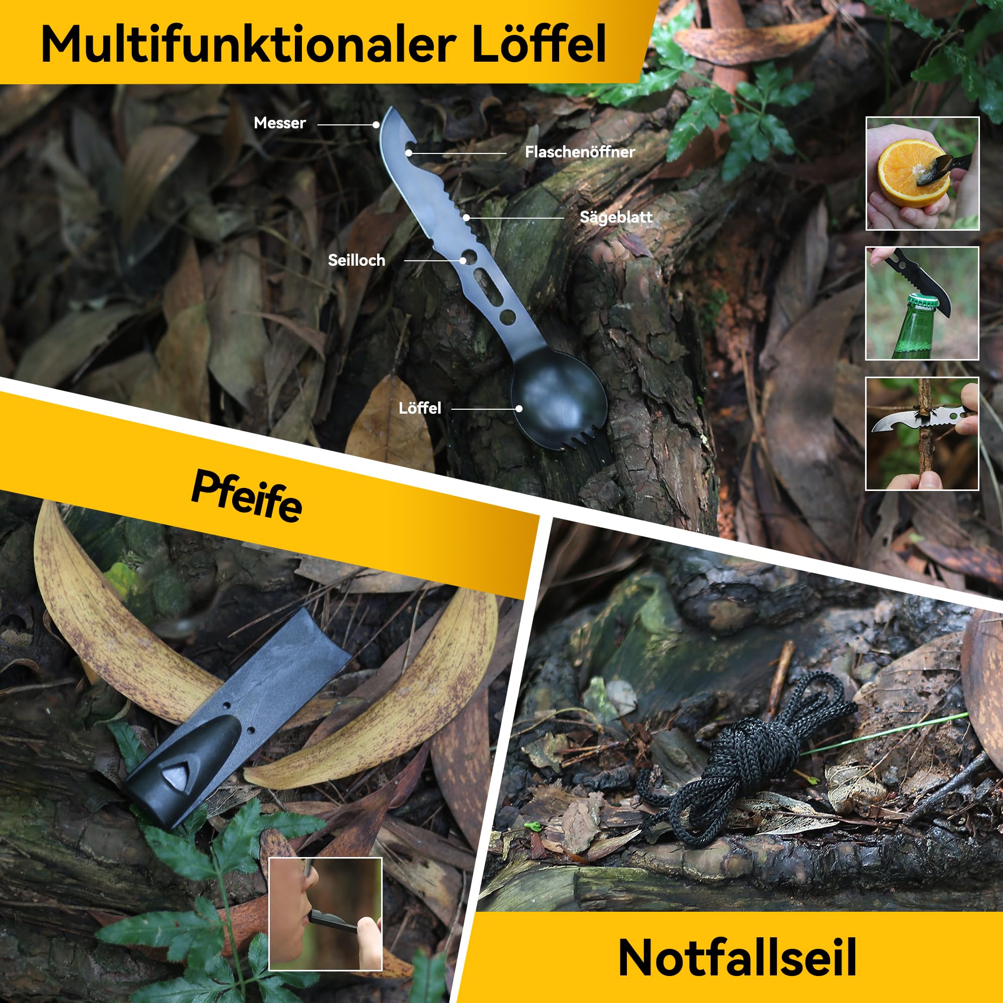 14 in 1 Survival Kit Mehrzweck-Survival-Kit, Erste-Hilfe-Set für Outdoor-Sport, Camping, Bergsteigen, Feuerstein/Thermodecke/Pfeife