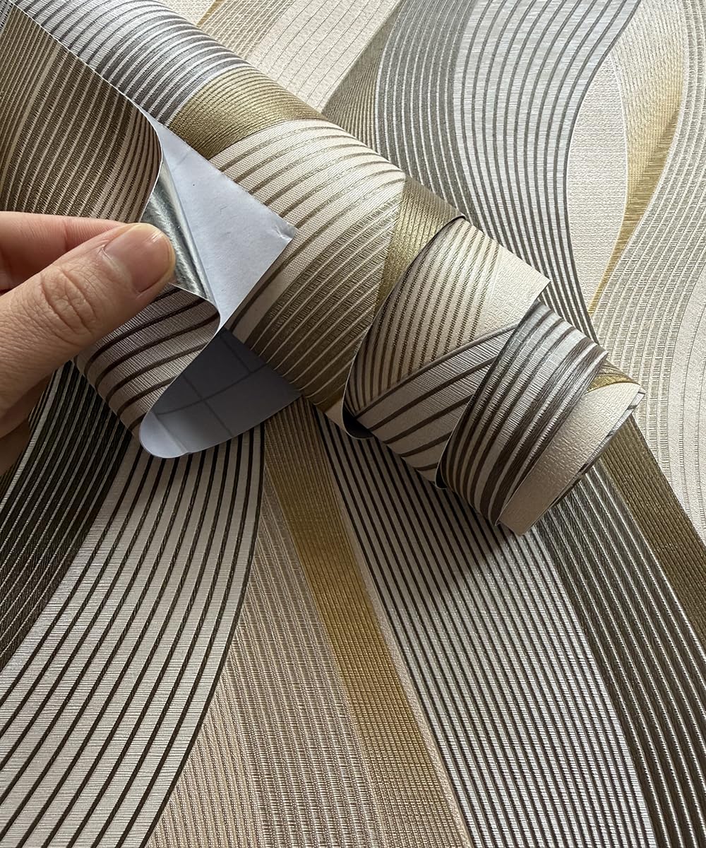 Tapeta 3D Wave Stripe odklej i przyklej, metaliczny złoty brokat, 52 cm x