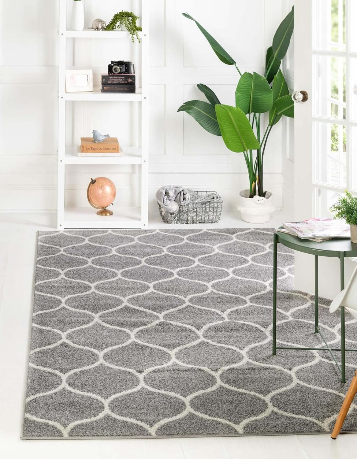 Unique Loom Trellis Frieze Collection Area Rug Rounded (5' 1" x 8', Light Gray