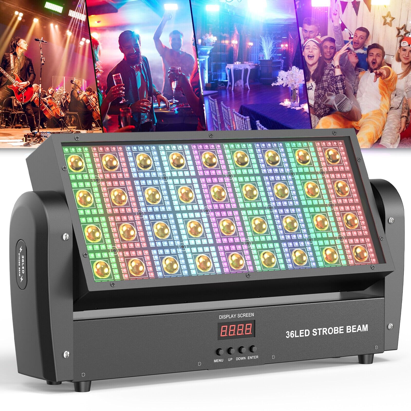 220W 36 LED Strobo Discoteca Oscillabile, Osusuent 648pcs RGB Luce Stroboscopica Luci da Palco Luci Discoteca a Ritmo di Musica Centralina dmx Faretto Luminosa per Feste Casa DJ Professionali, 1 pezzo