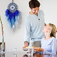 Vista 3 de Atrapasueños de mal de ojo, atrapasueños azul para dormitorio, arte de pared de mal de ojo para decoración del hogar, adorno colgante, regalos