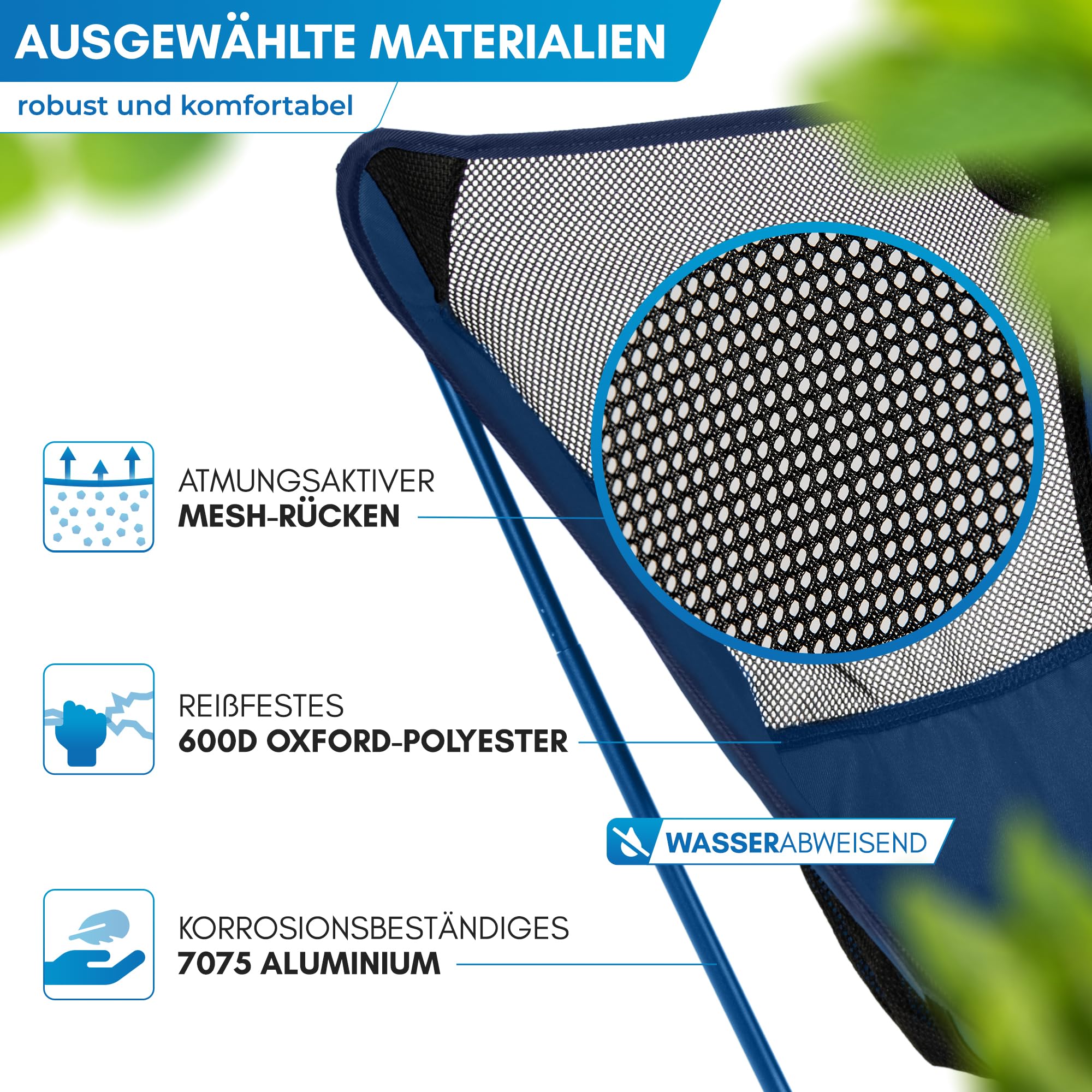 NORDMUT® Campingstuhl kleines Packmaß & Ultraleicht – Kleiner Campingstuhl mit 150 kg Belastung – Klappstuhl Camping leicht aus Aluminium für Camping, Outdoor & Festivals