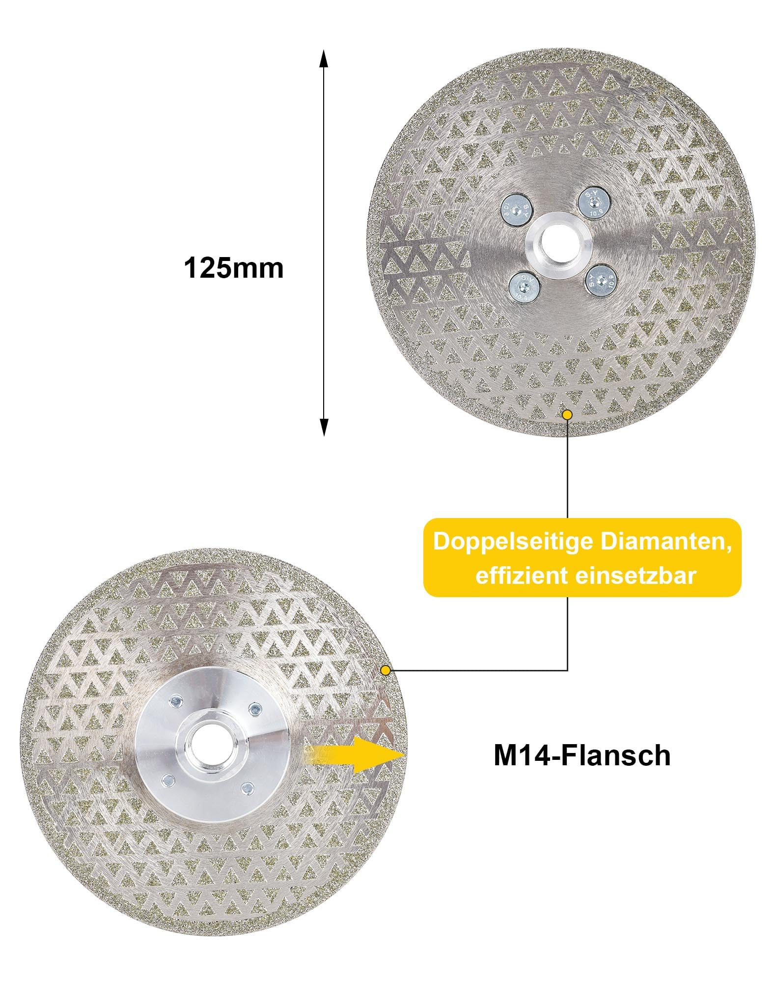 Diamantscheibe 125mm x M14 Doppelfunktions 2in1 -Hochleistungs Trennscheibe & Schleifscheibe für harten Fliesen Keramik Feinsteinzeug Granit Marmor