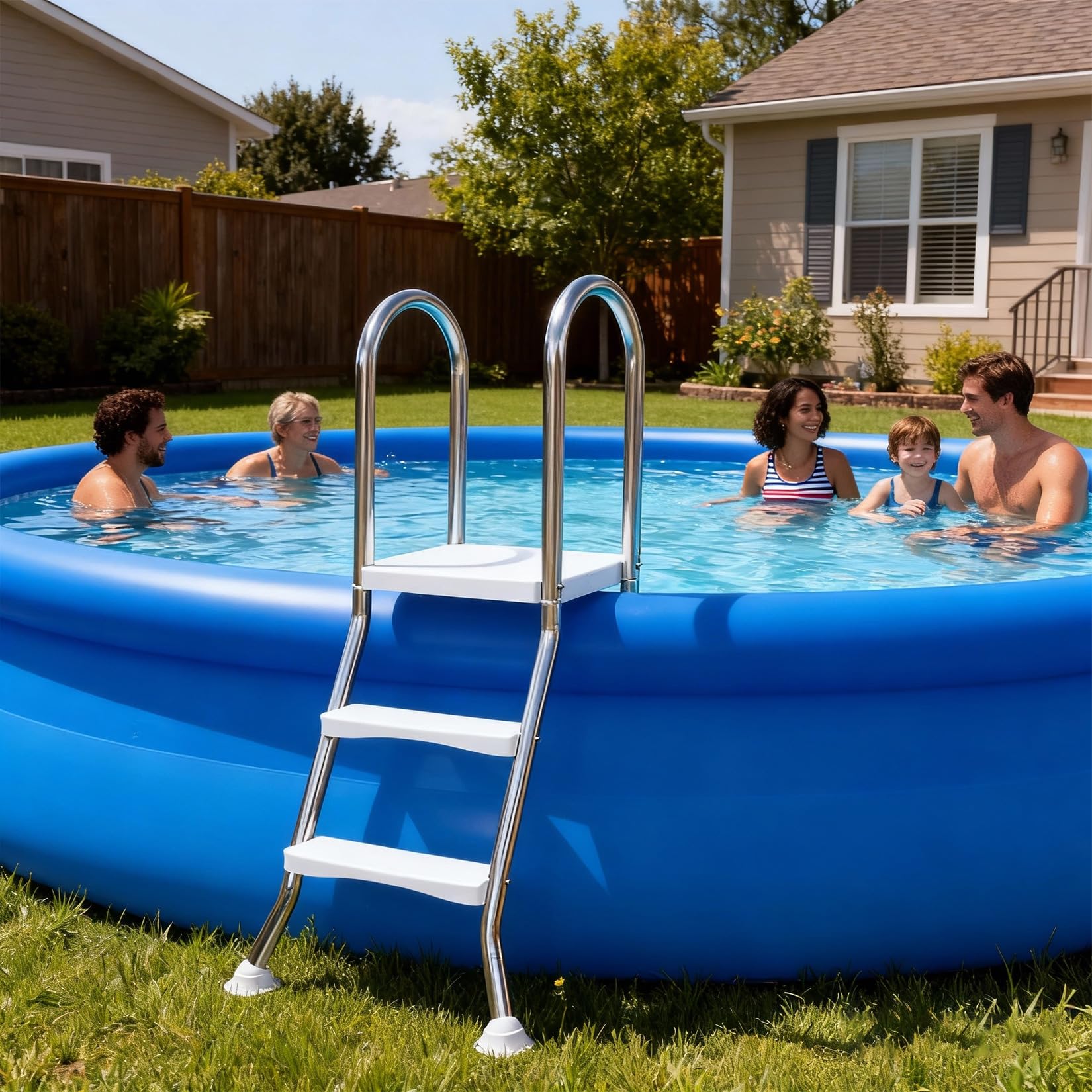 Scala per Piscina in Acciaio Inossidabile a 4+4 Gradini, Struttura a Forma di A per Piscine Fuori Terra, Gradini Antiscivolo, Scaletta per Piscina Resistente Portata 250 kg,85cm