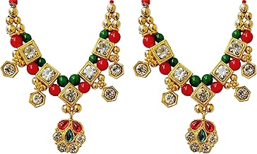 Small Red Green Kundan Jarkan Mala for God Idol, Garland Haar for God Murti Idols, Small Mala for Statue, Figurines, Set of 2