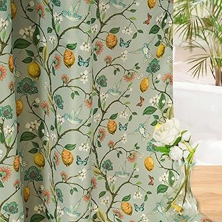 Green Floral Bird Shower Curtain 72x72, Hummingbird and Lemon Botanical Fabric Bath Curtains, Lightweight Quick-Dry Bathroom Decor Set with Hooks, Light Green