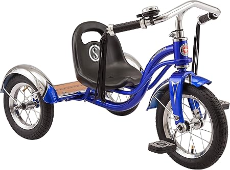 Schwinn Roadster Tricycle, 12 Inch Front Wheel Bike for Kids Ages 2-4, Low Center of Gravity, Retro Steel Frame, Adjustable Seat Grows with your Child, Rear Deck, Tricycle for Toddlers