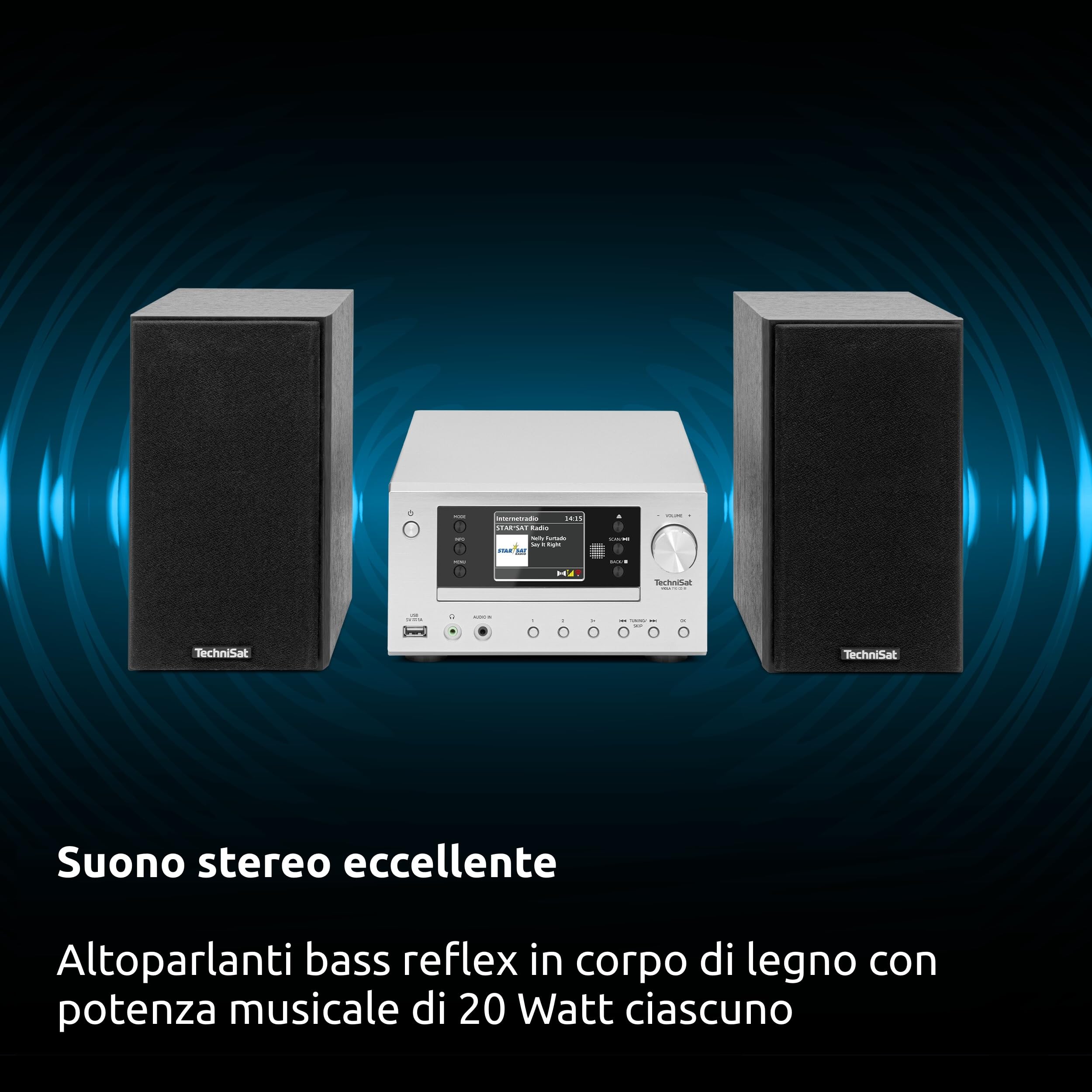 TechniSat VIOLA 710 CD IR Impianto Hi-Fi compatto radio Internet DAB+ FM lettore CD Bluetooth 2x20W RMS