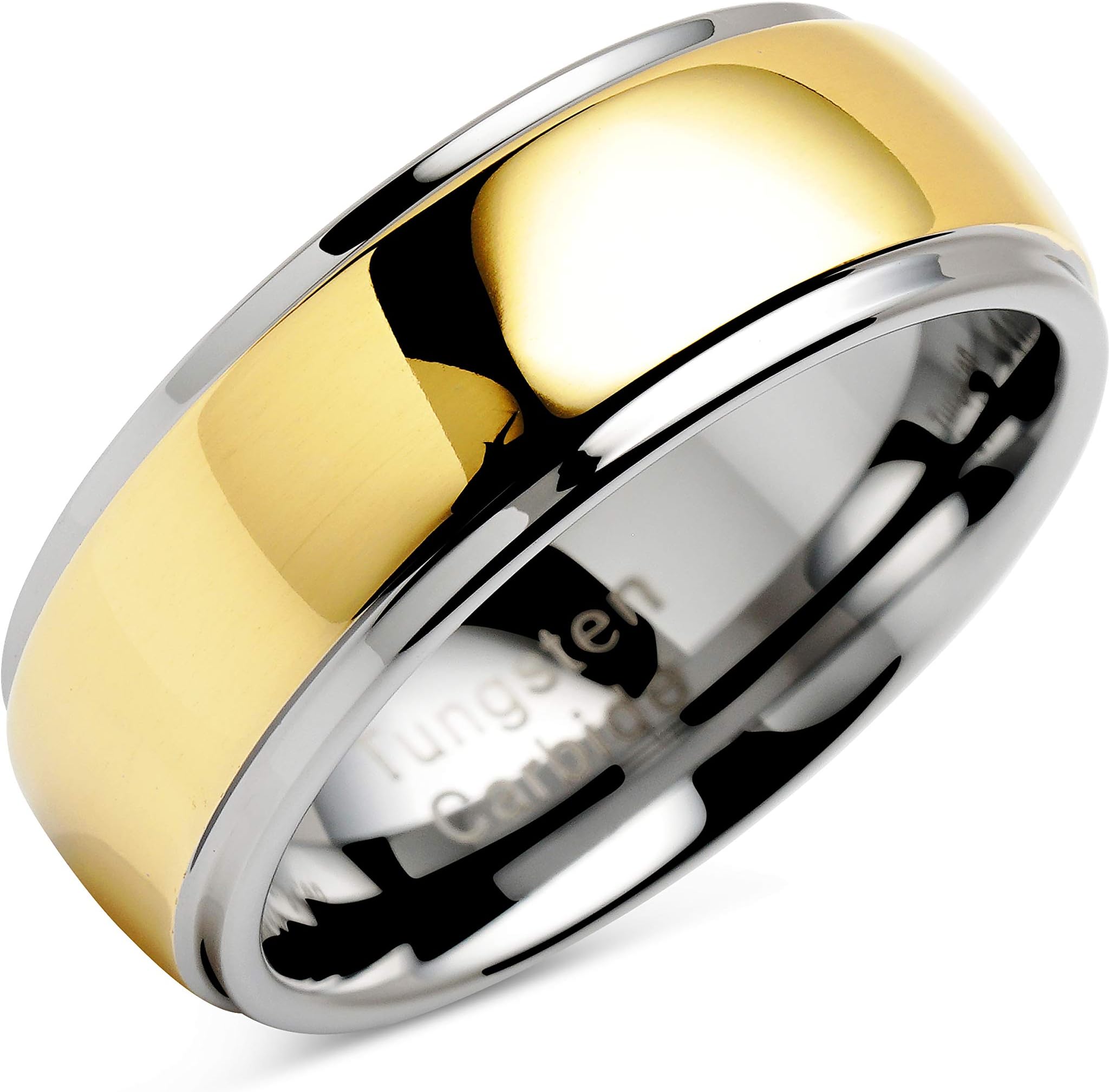 100S JEWELRYEngraved Personalized Tungsten Rings For Men Women Wedding Band Two Tones Gold Mirror Finish Sizes 6-16