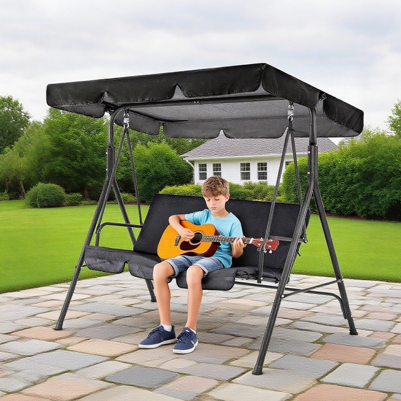 Funda de Cojín de Columpio, Funda de Asiento de Hamaca para Silla de Columpio Impermeable(Black)