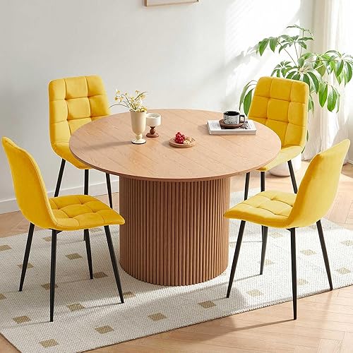 Miniatura 22 de Juego de mesa redonda de 37 pulgadas para 4 personas, juego de mesa de cocina moderno, mesa de comedor de madera sintética con sillas de comedor que