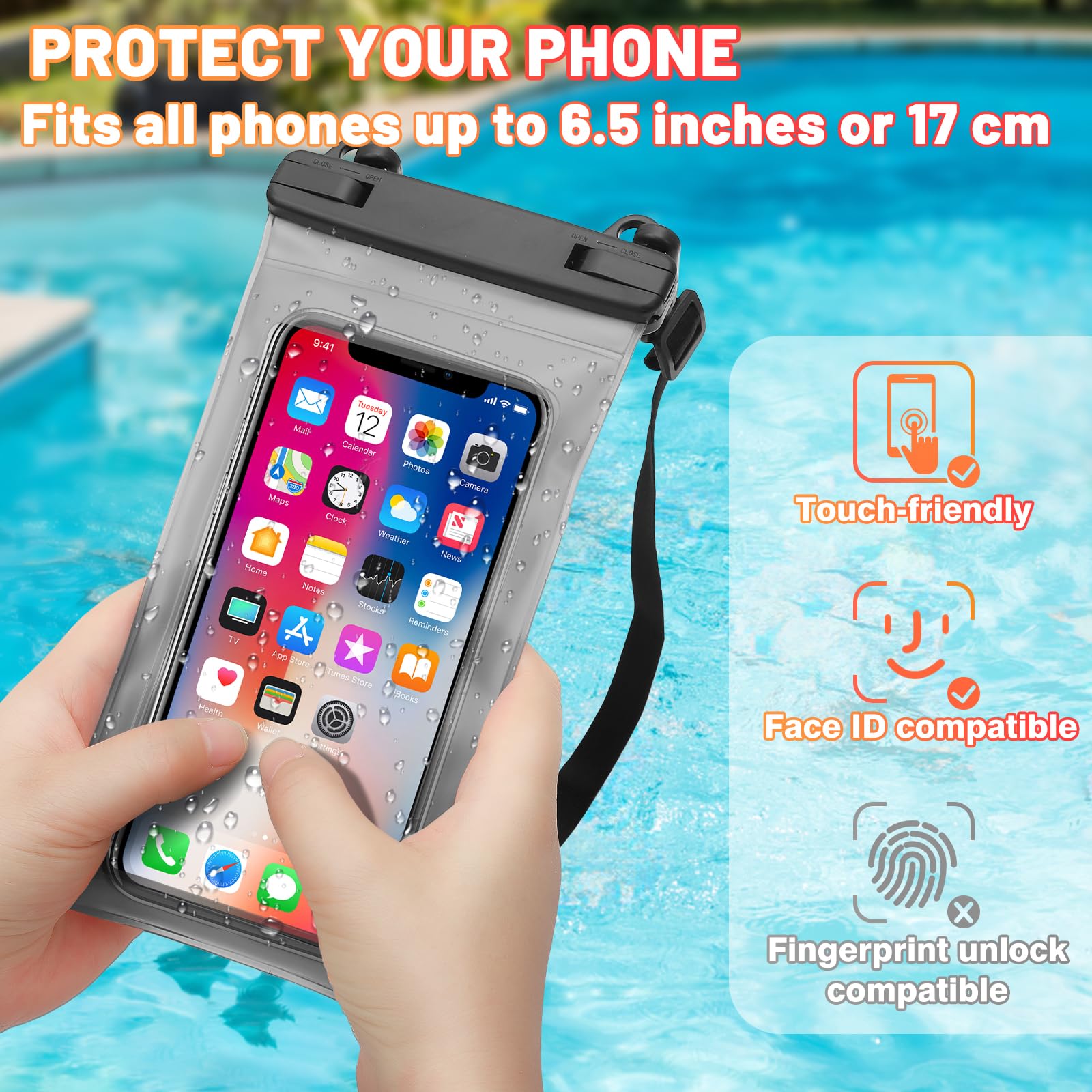 KUOGAS Sacca Stagna con Borsa Impermeabile & Cinghie – Zaino Impermeabile per Outdoor, Campeggio & Sport Acquatici | 5L, 10L, 20L | Leggero & Resistente | Borsa Impermeabile (Nero, 10 L)