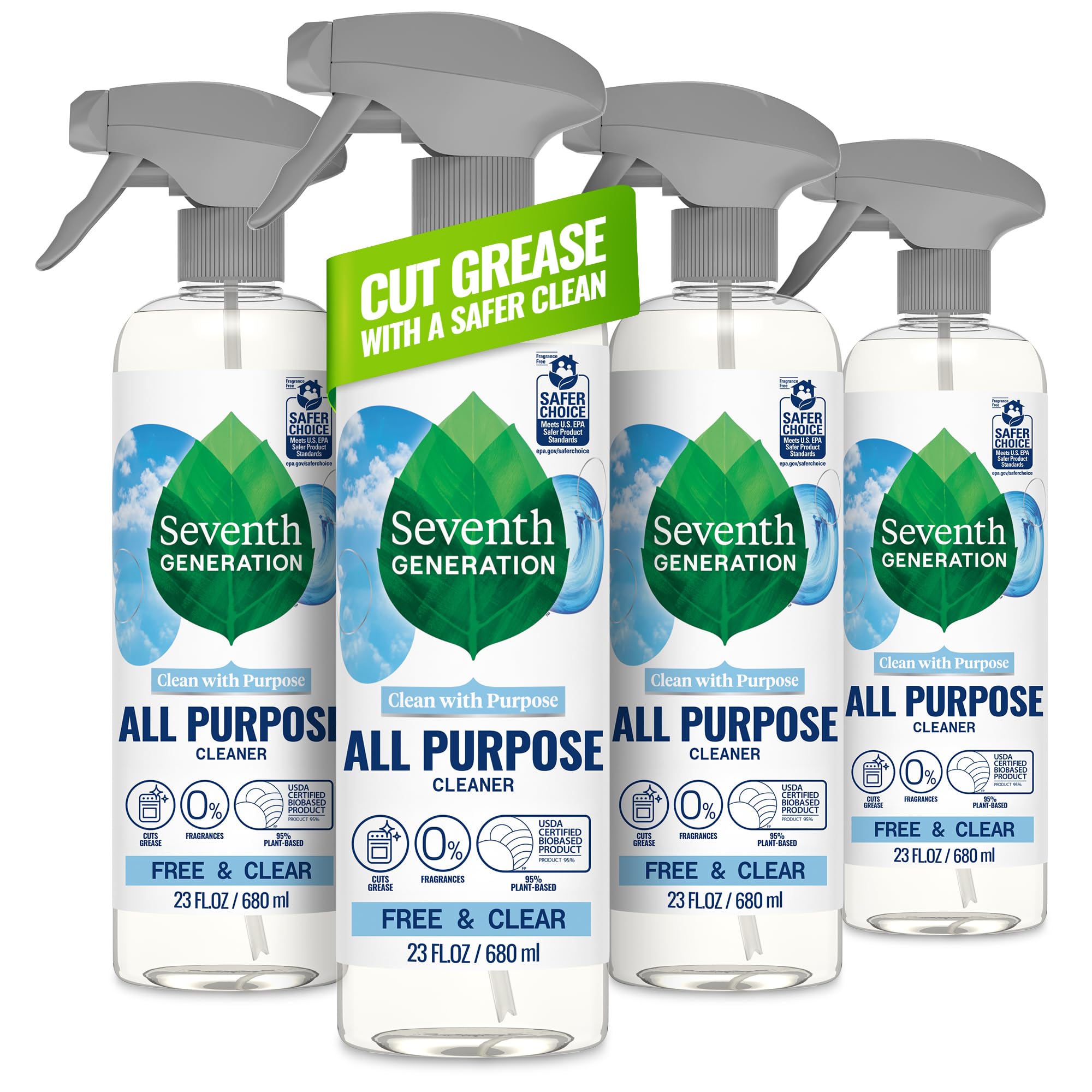 All Purpose Cleaner, Biodegradable Formula, Free & Clear, 23 oz (Pack of 4)