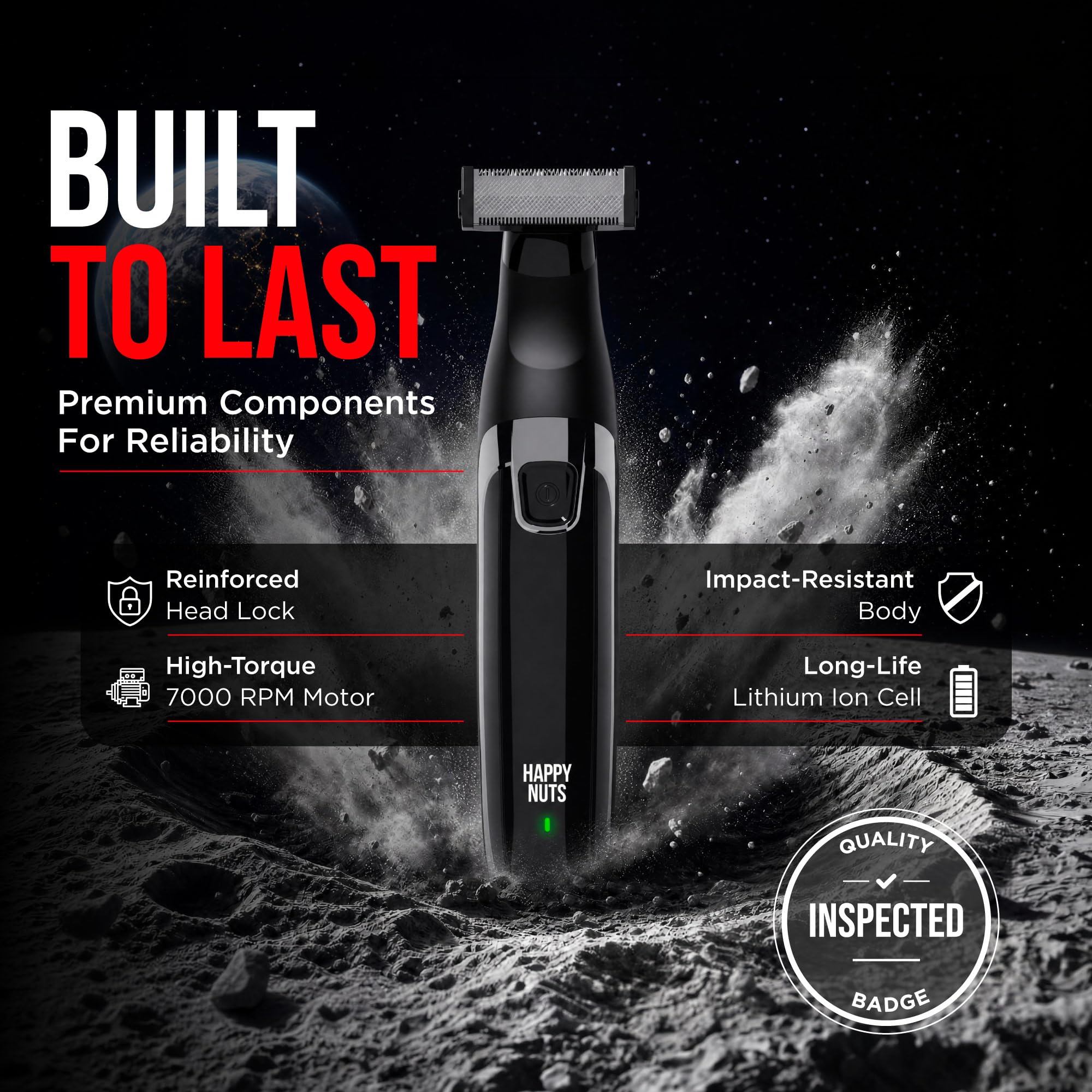 HAPPY NUTS The Ballber™ Electric Body Hair Trimmer for Men - Mens Body Groomer Kit for Privates - IPX7 Waterproof Shaver for Hard to Reach Areas