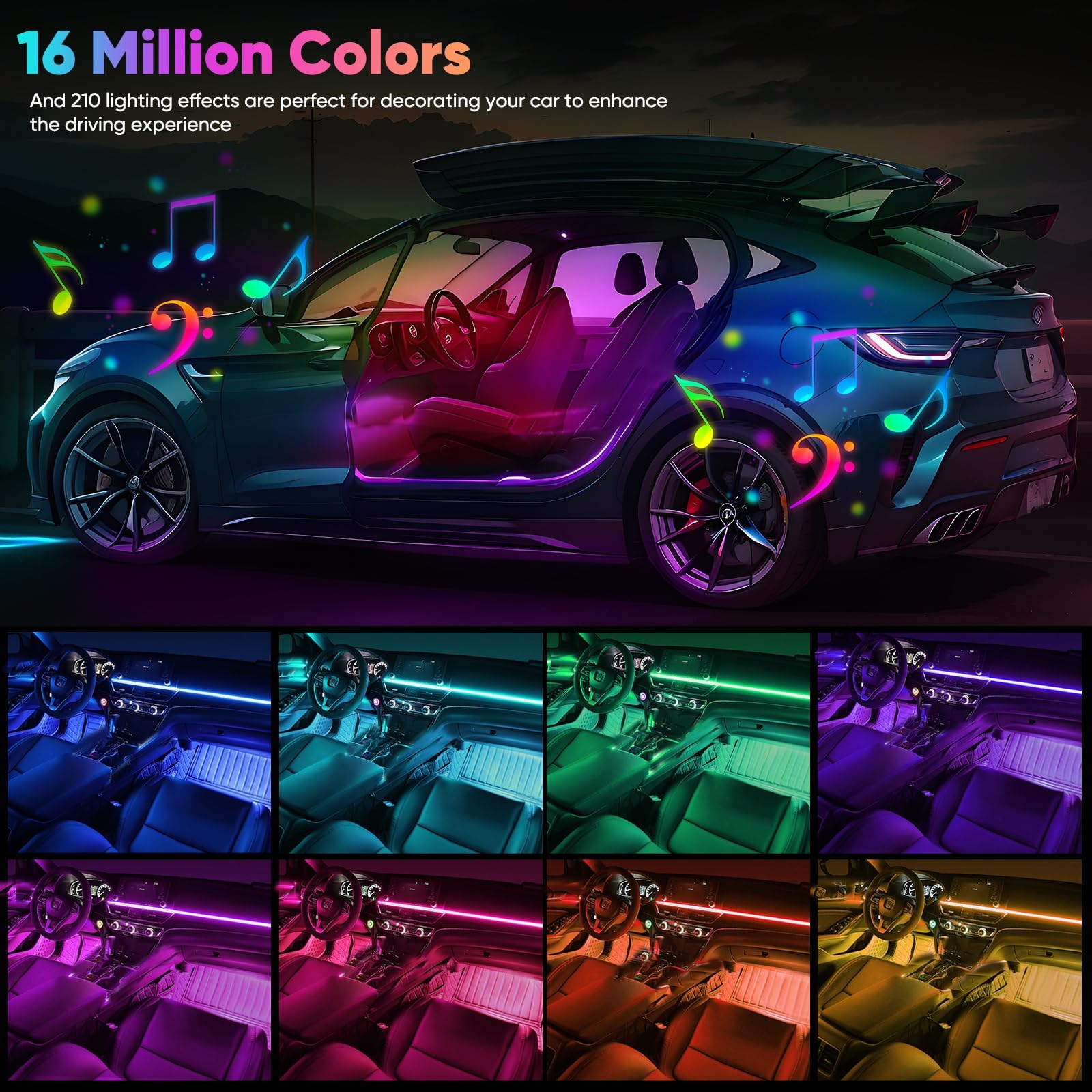 GPJYD Iluminación ambiental 5 en 1 para coche, tira LED RGB, iluminación interior del coche
