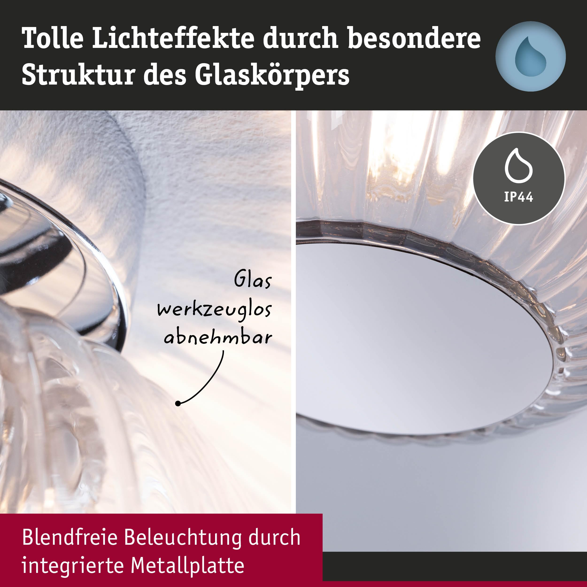 Paulmann 71141 Selection Bathroom Deckenleuchte Ruya IP44 E14 230V max. 20W Glas, Chrom Wand-/Deckenleuchte, Badbeleuchtung
